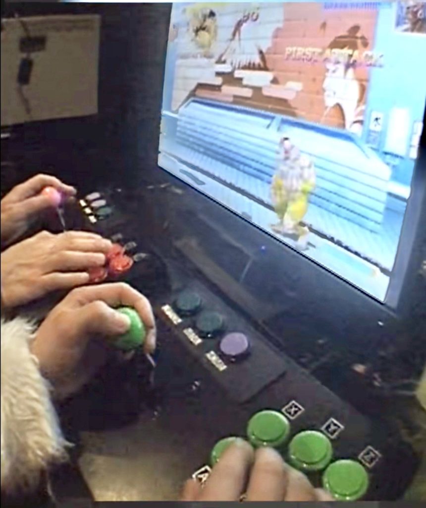 Zwei umgebaute HORI HPJ-08 Arcade Sticks an der Nintendo Switch